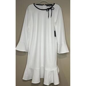 Karl Lagerfeld Paris Bow Neck Bell Sleeve Dress In White Fully Lined Size 14